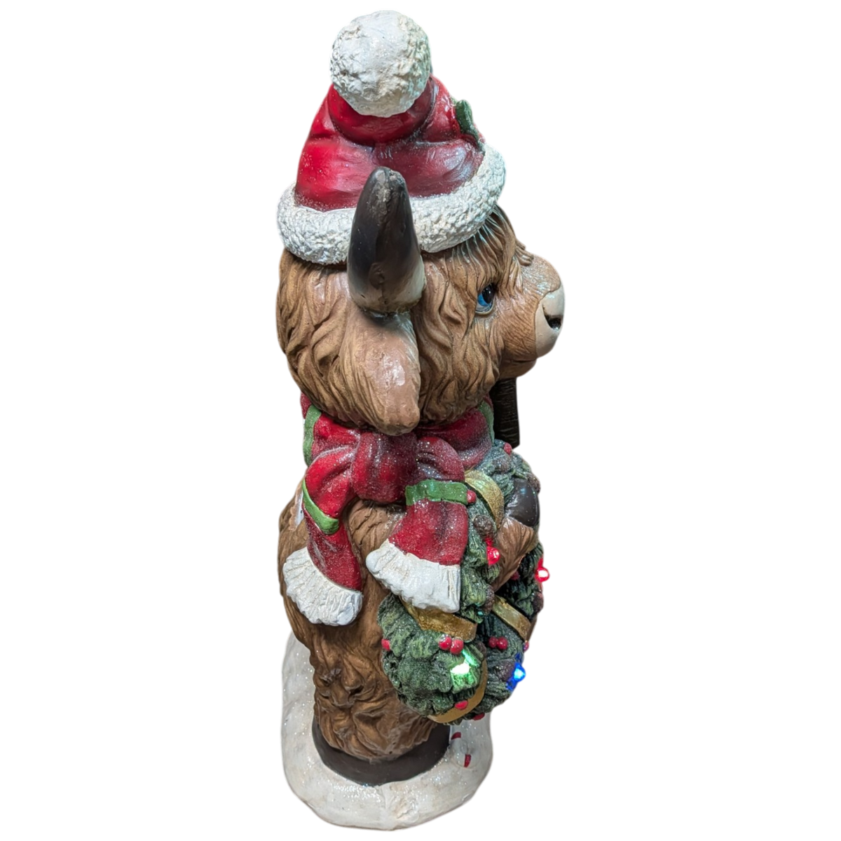Holiday Highland Cow Welcome Statue with Lighted Wreath