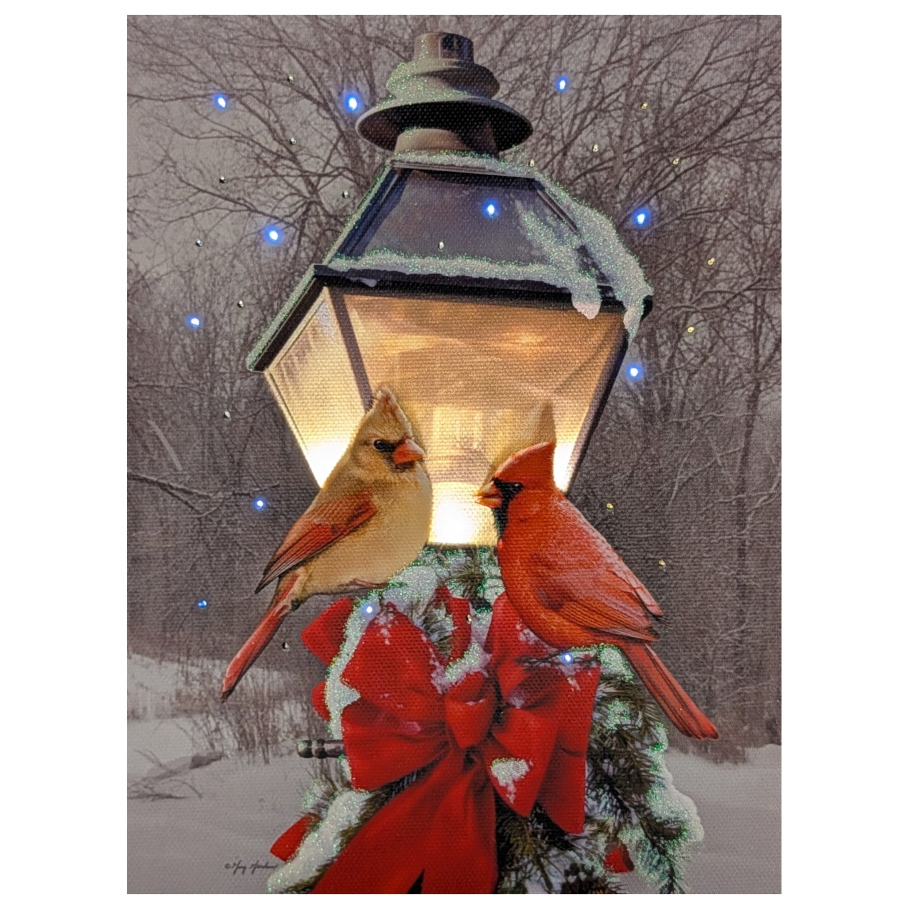 Lighted Easel Artwork - Cardinals in the Snow