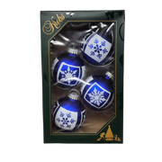 Krebs Value Glass Ball 4 pack - White Glitter Snowflakes on Deep Blue