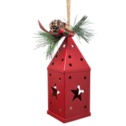 Punched-Tin Lighted Lantern - Red