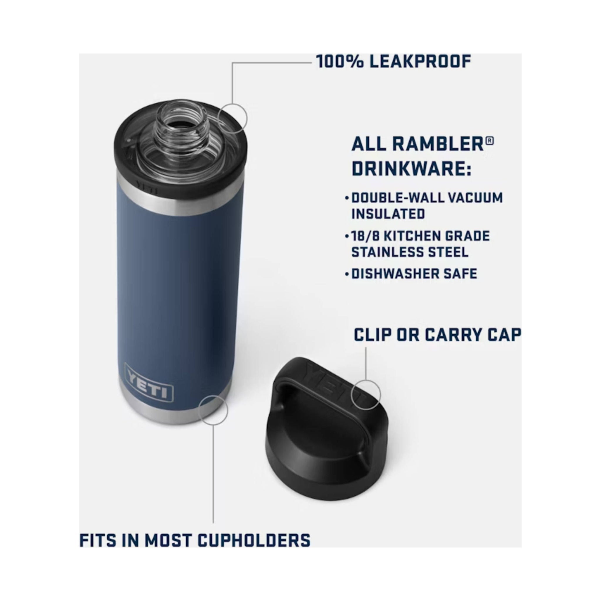 YETI Rambler 18oz Water Bottle With Chug Cap - Navy by Lenny's Shoe & Apparel