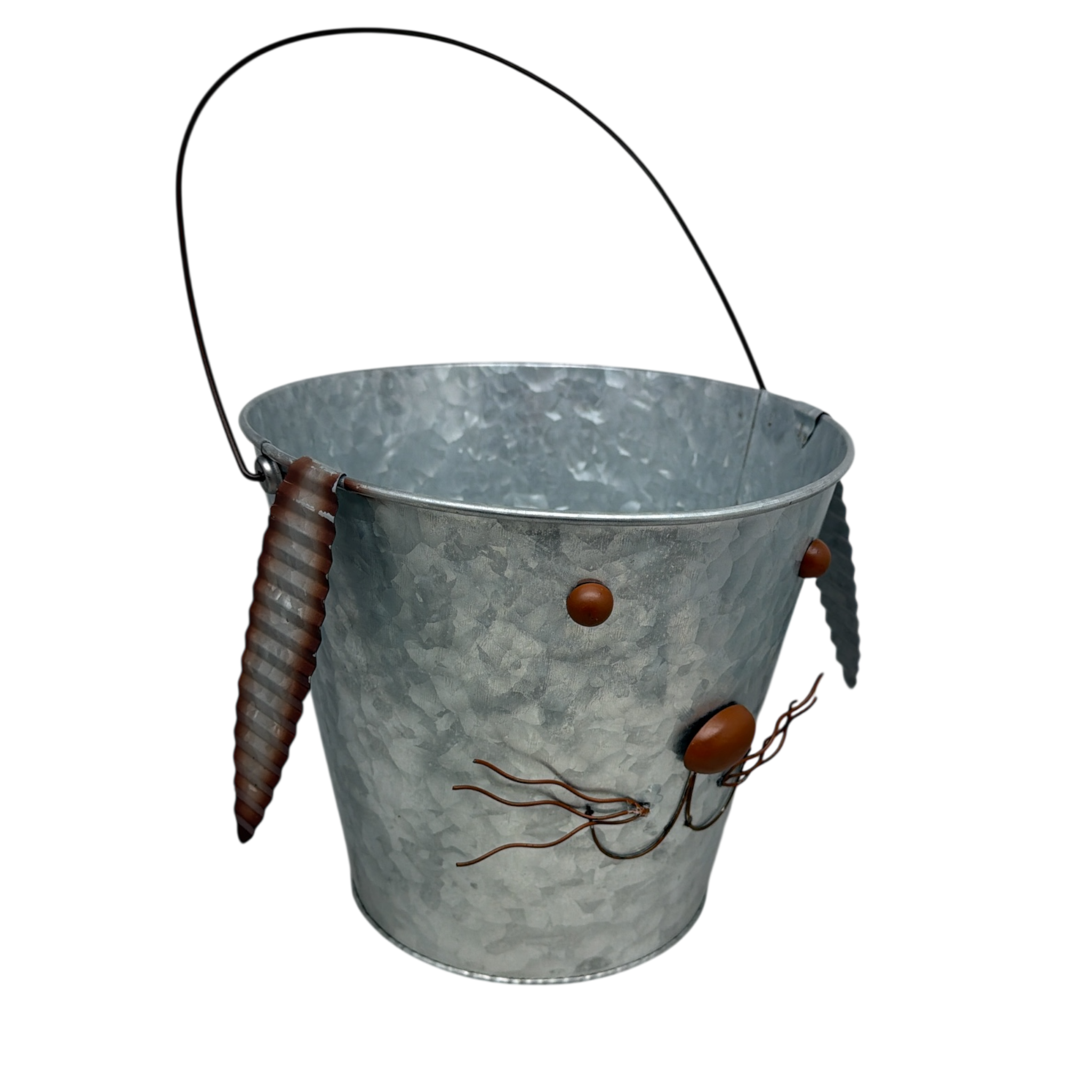 Galvanized Metal Bunny Design Bucket with Ears - Large