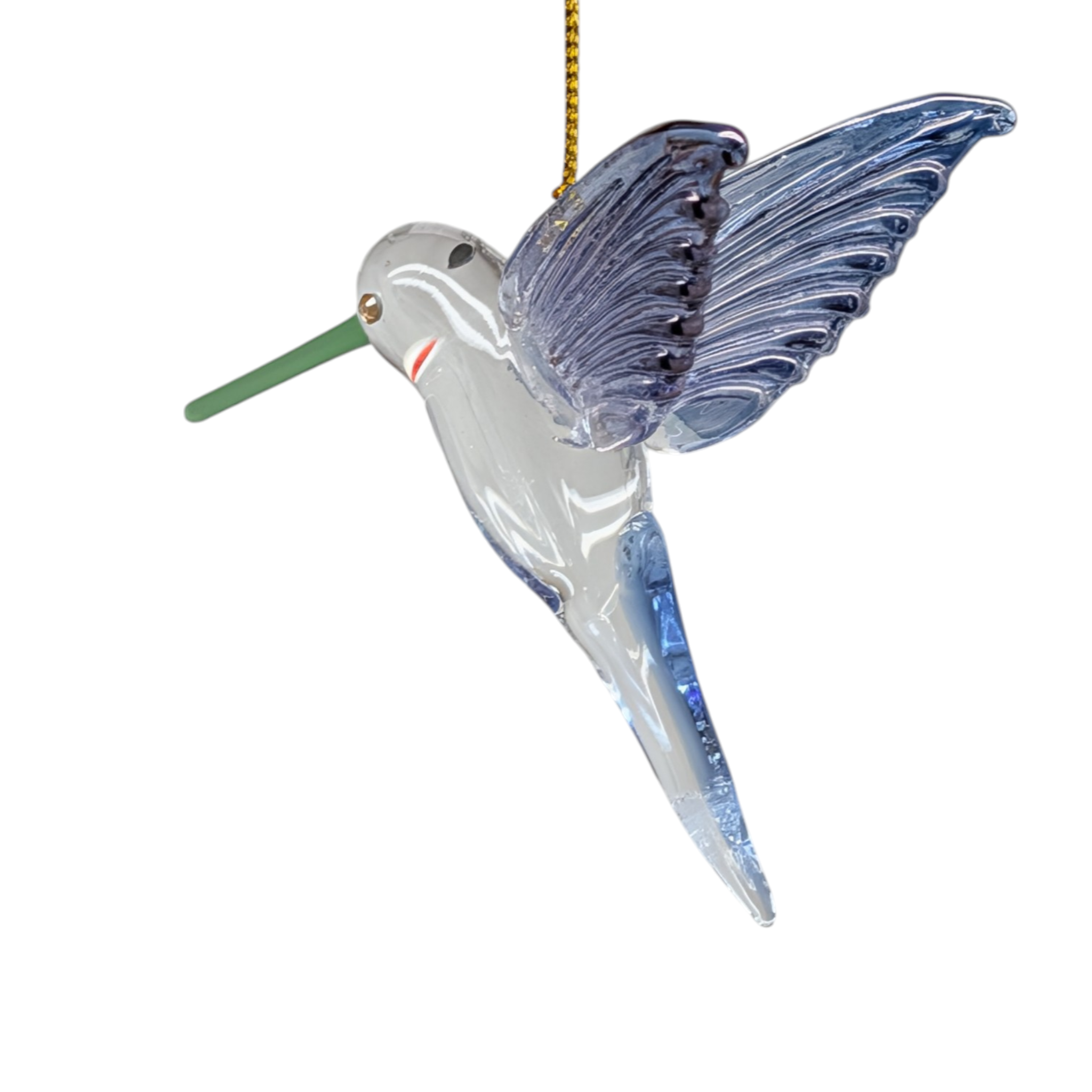 Feeding Hummingbird - Midsummer Blue - Egyptian Glass Ornament