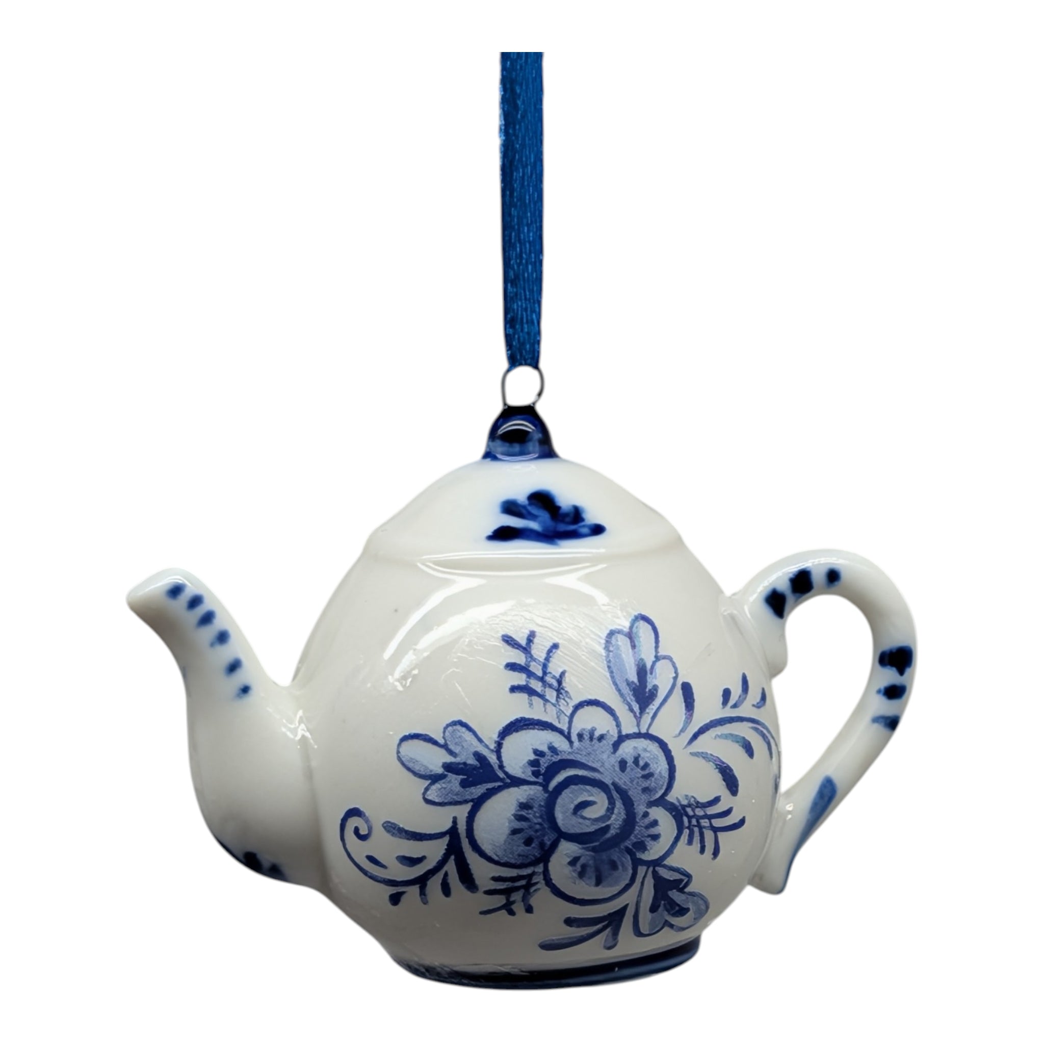 Porcelain Blue Teapot Ornament - Short