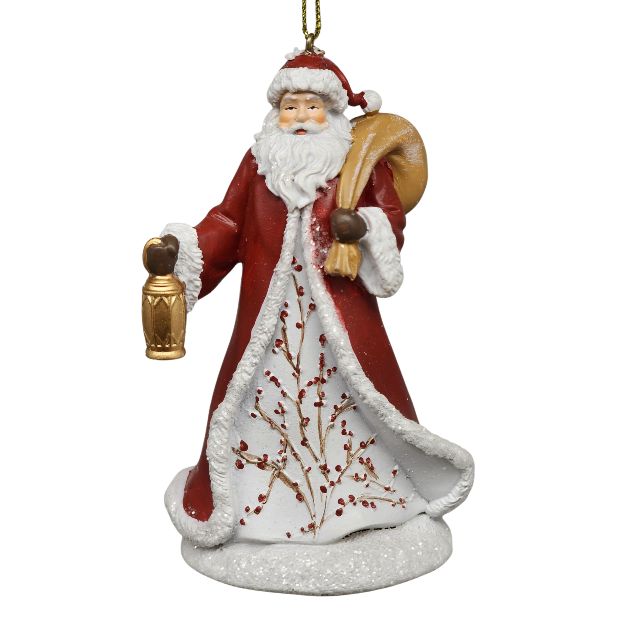 Berry Vine Santa with Lantern Ornament