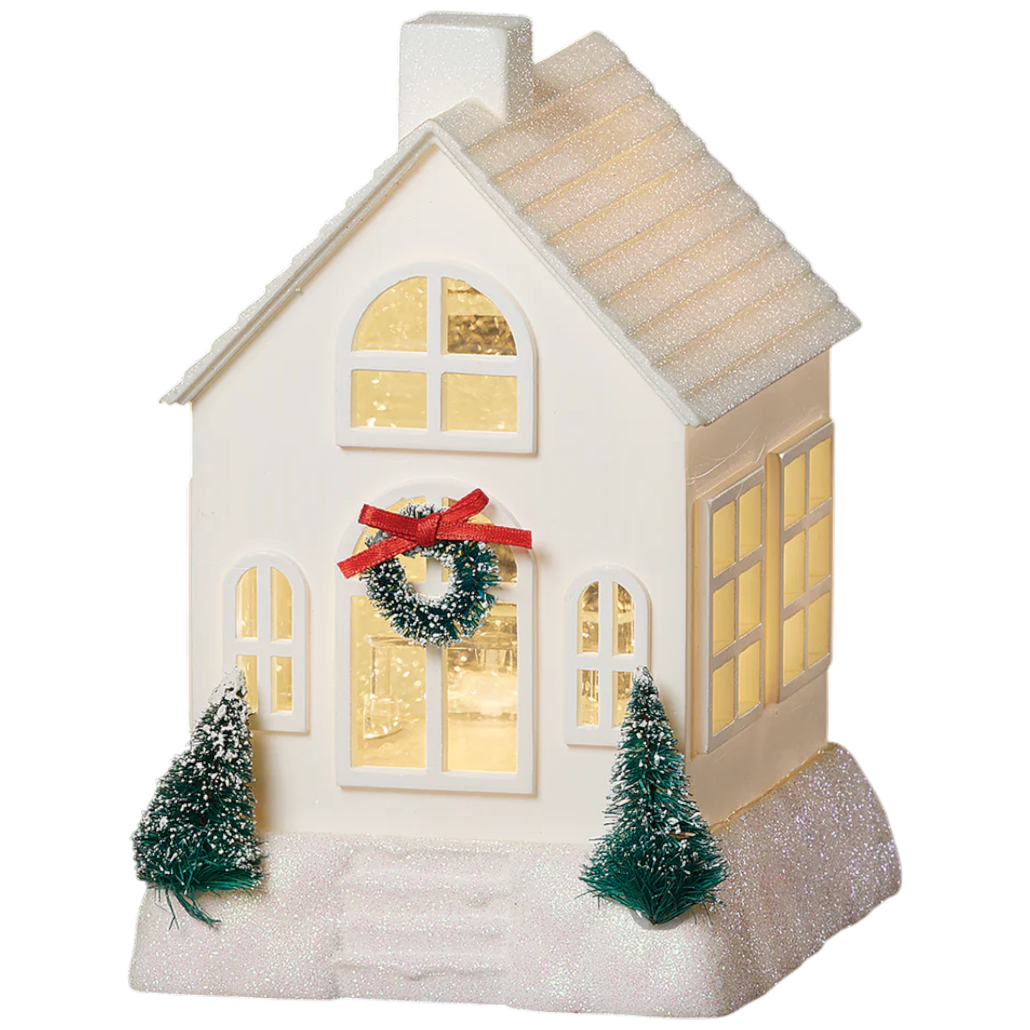 Lighted Swirl House with Trees & Wreath