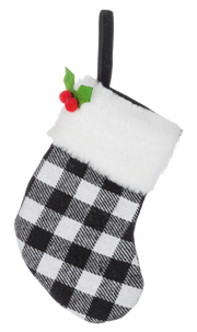 Mini Stocking Gift Card Holder - White/Black Check