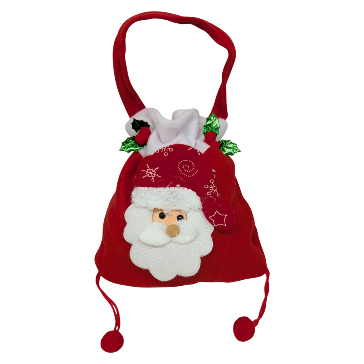 Santa Hobo Gift Bag with Pom-Pom Drawstrings (Red)