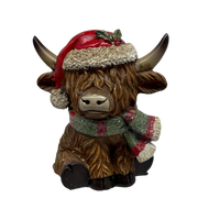 Resin Holiday Highland Cow  - Green Scarf