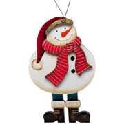 Frosty's Cheerful Stance: Hand-Painted Plywood Ornament