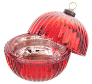 Faceted Glass Ornament Trinket Box with Place Card Holder - Red