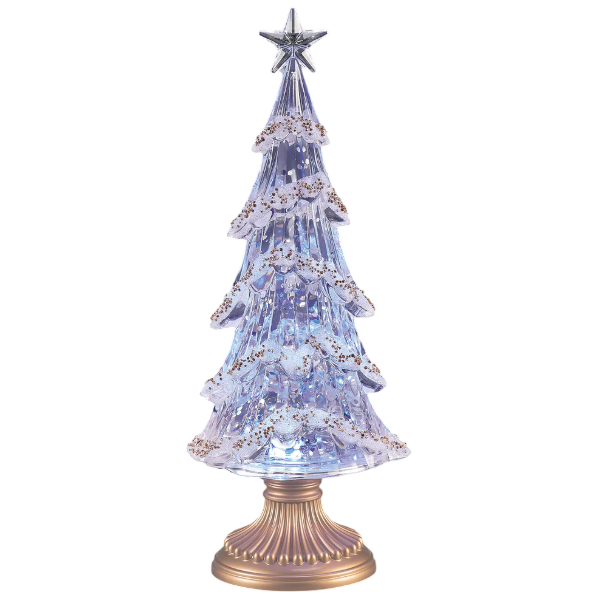 Lighted Swirl Tree with Gold Crystals & Base