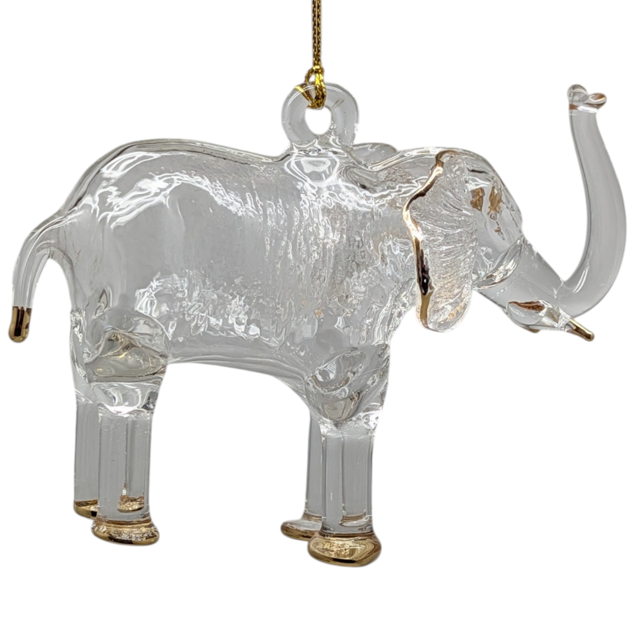 Clear Glass Elephant with Gold Accents