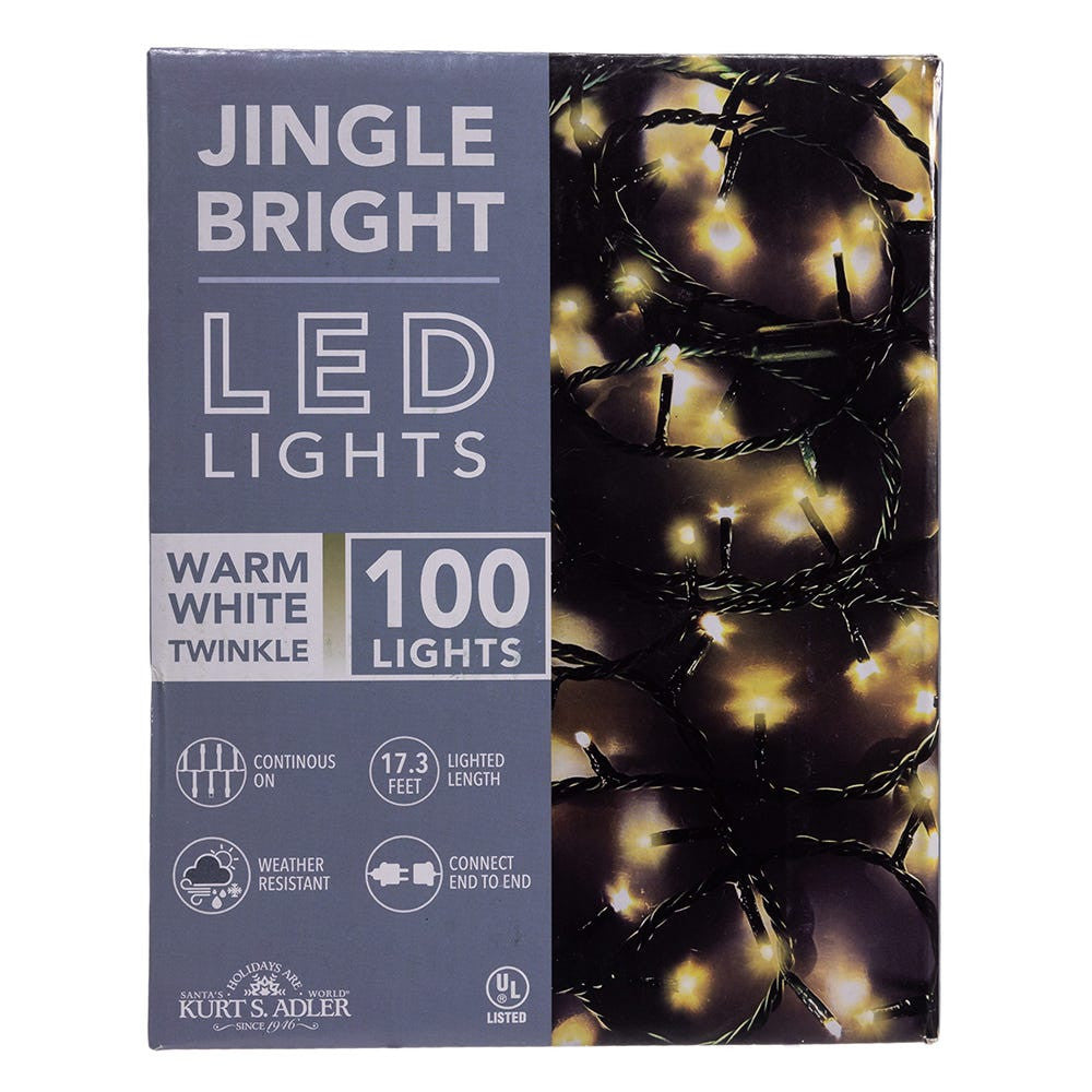 Jingle Bright 100 LED Light Set - Warm White Twinkle - Green Wire