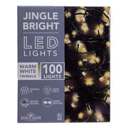 Jingle Bright 100 LED Light Set - Warm White Twinkle - Green Wire