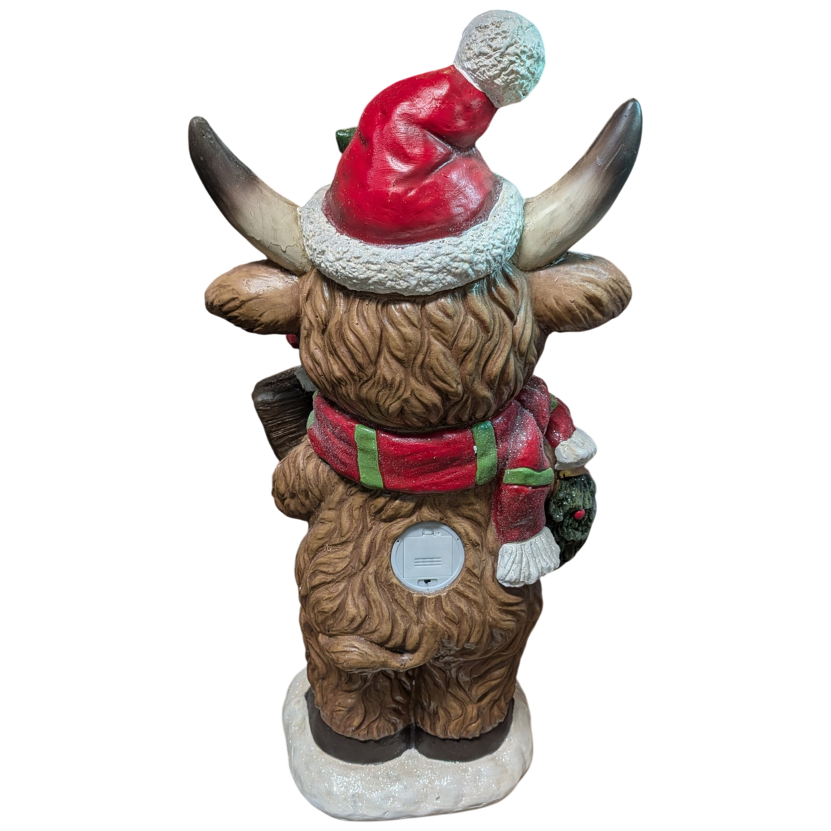 Holiday Highland Cow Welcome Statue with Lighted Wreath