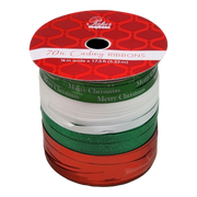 1/8 Inch Curling Ribbon - 4 Colors - 17.5 Feet Each - Red/Green/White/Merry Christmas