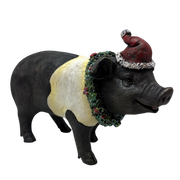 Pig Wearing Wreath Figurine