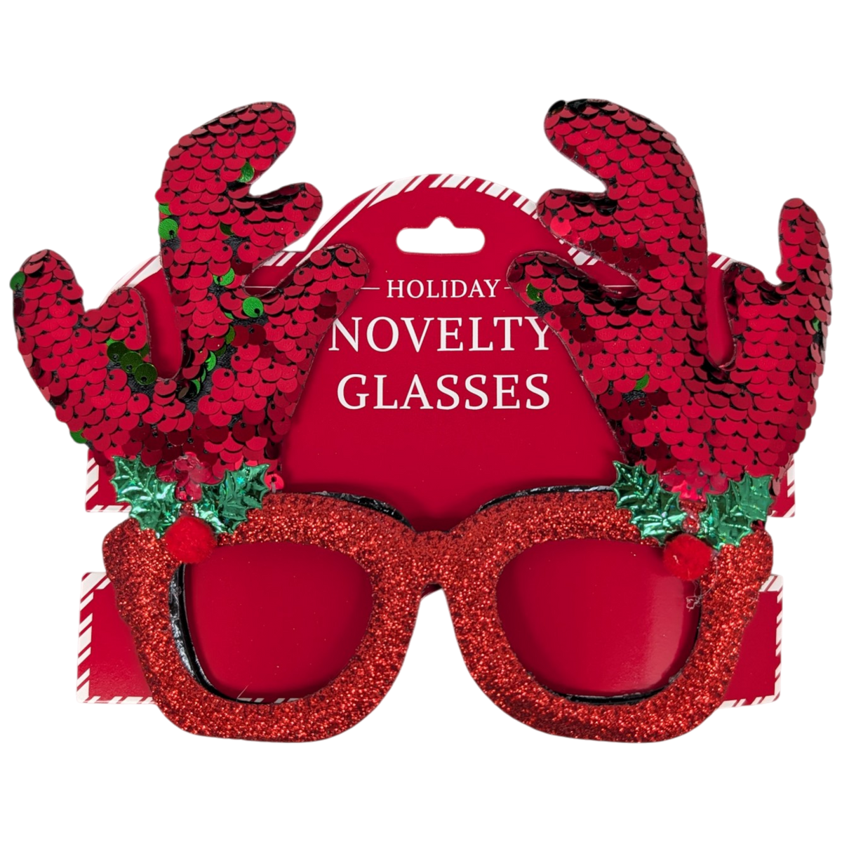 Sequin Reindeer Novelty Party Glasses - Red