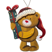 Teddy's Christmas Cheer: Hand-Painted Plywood Ornament