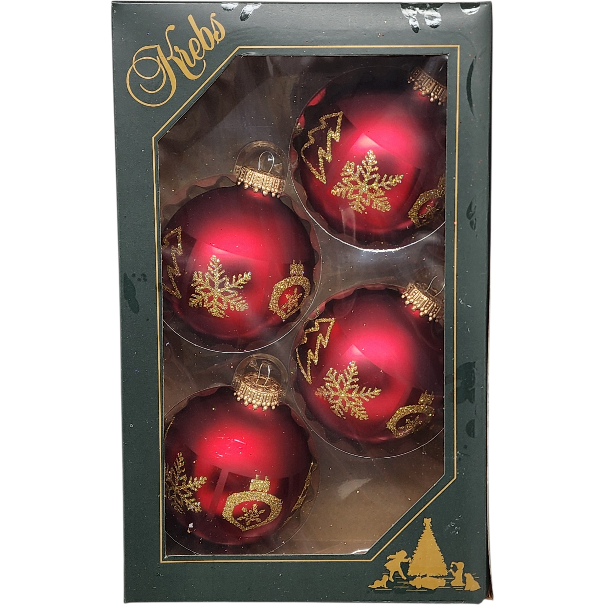 Krebs Value Glass Ornament 4 pack - Red Christmas Icon Band