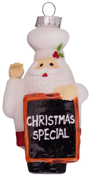 Santa Chef with Chalkboard Glass Ornament - 4 Inch