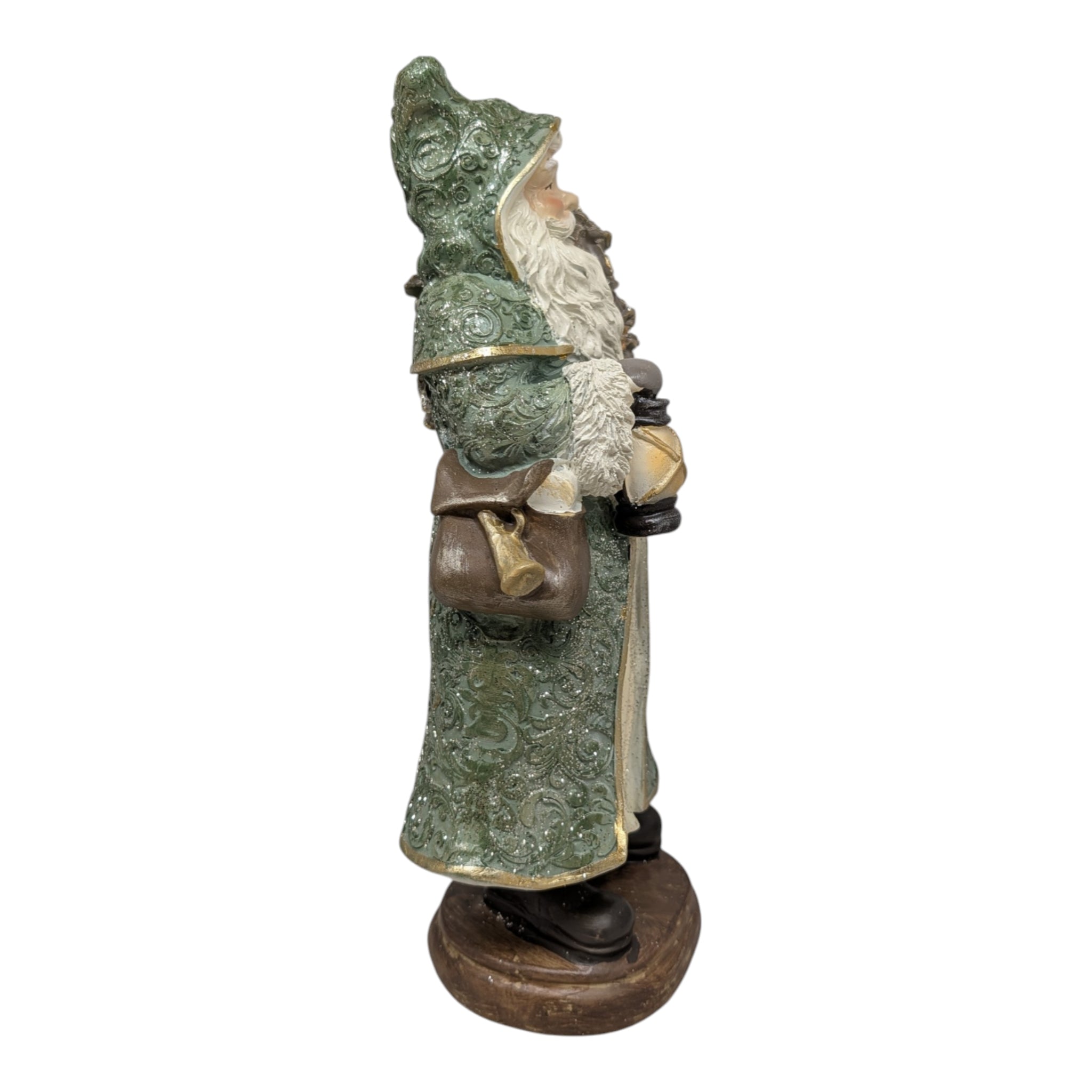 Vintage-Inspired Santa with Lantern & Evergreen Resin Figurine