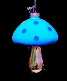Blue Glow-In-The-Dark Glass Mushroom Ornament