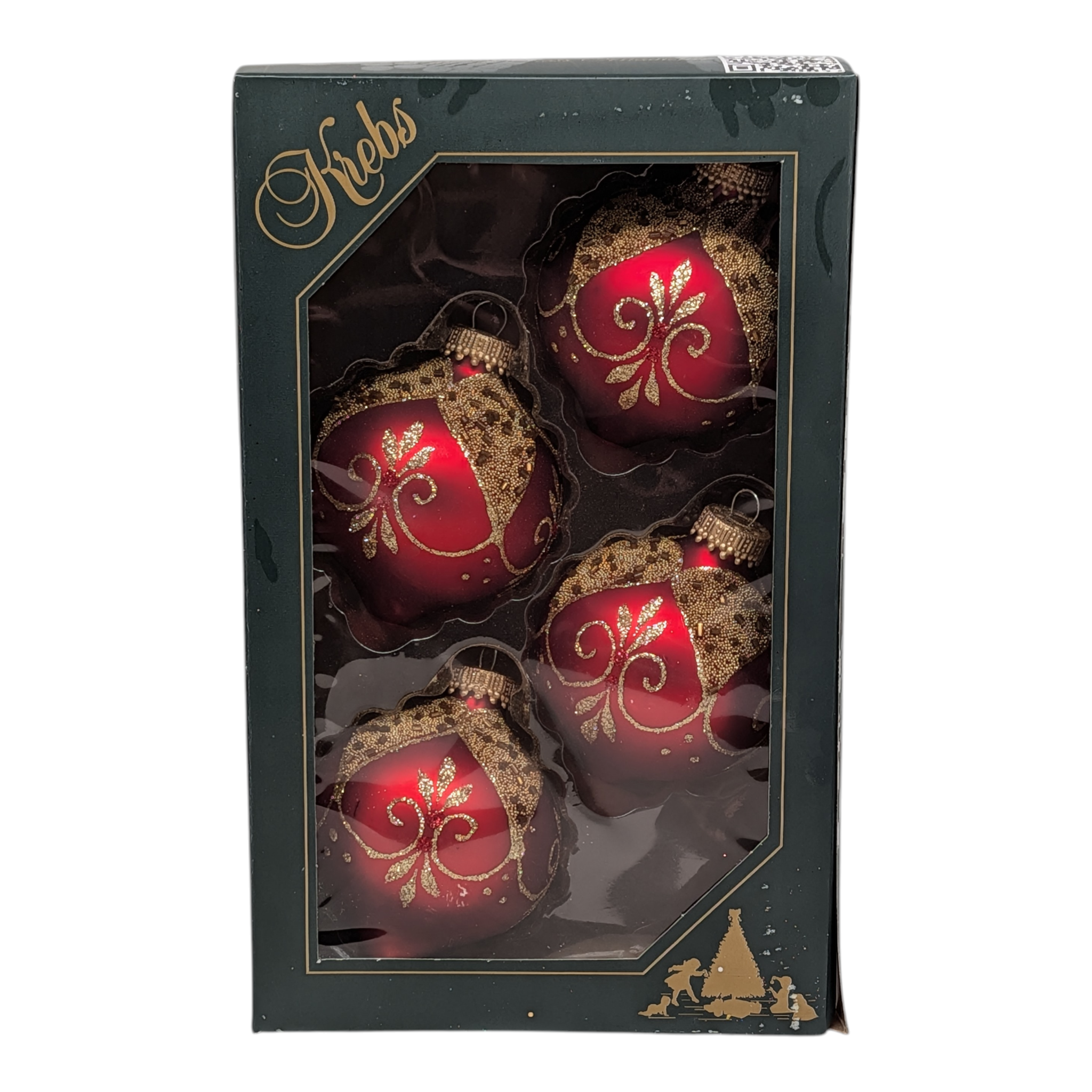 Krebs Value Glass Ornament 4 pack - Red with Gold Leaves
