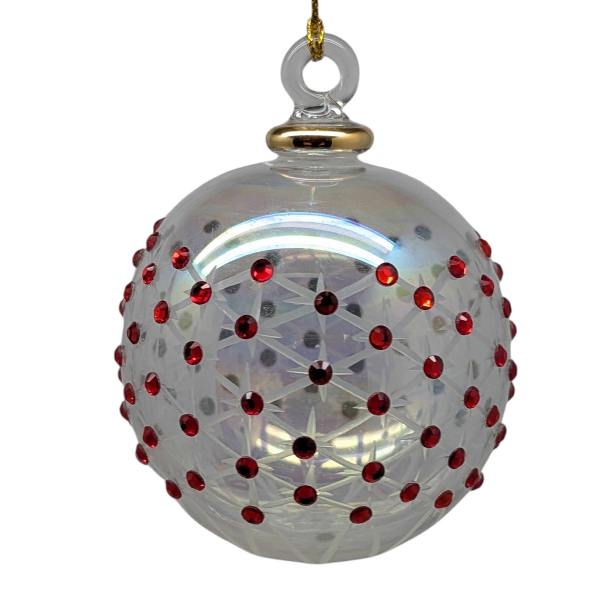 Crystal Clear Ball Ornament with Ruby Red Chatons and Gold Crown