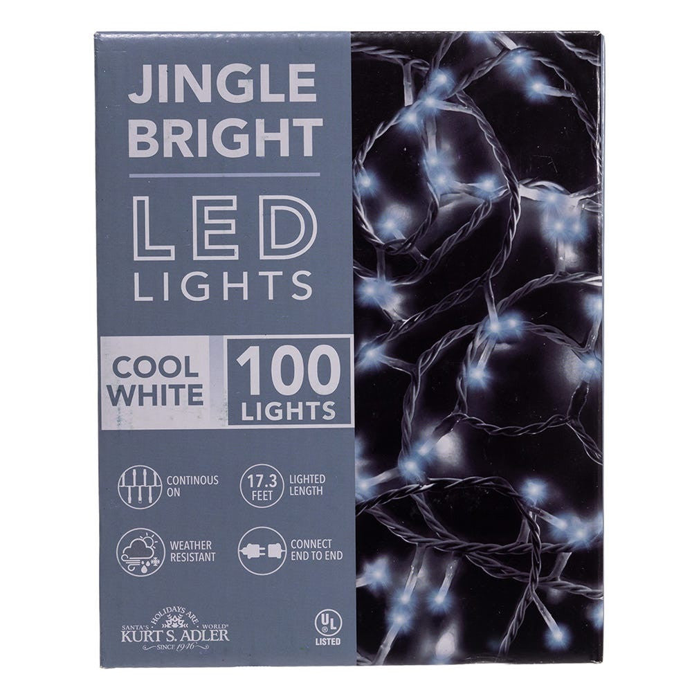 Jingle Bright 100 LED Light Set - Cool White - White Wire