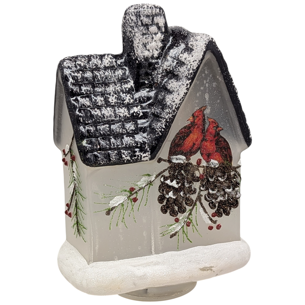 Lighted Frosted Glass Cardinal Design Cabin Luminary