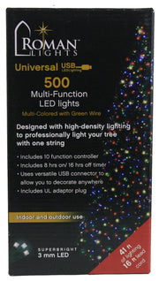USB powered 500 Superbright LED (41 foot) Green Wire Multifunction Lights with Timer - Multicolor