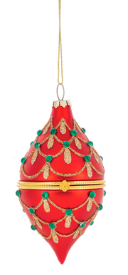 Glittered Hinged Drop Ornament - Red