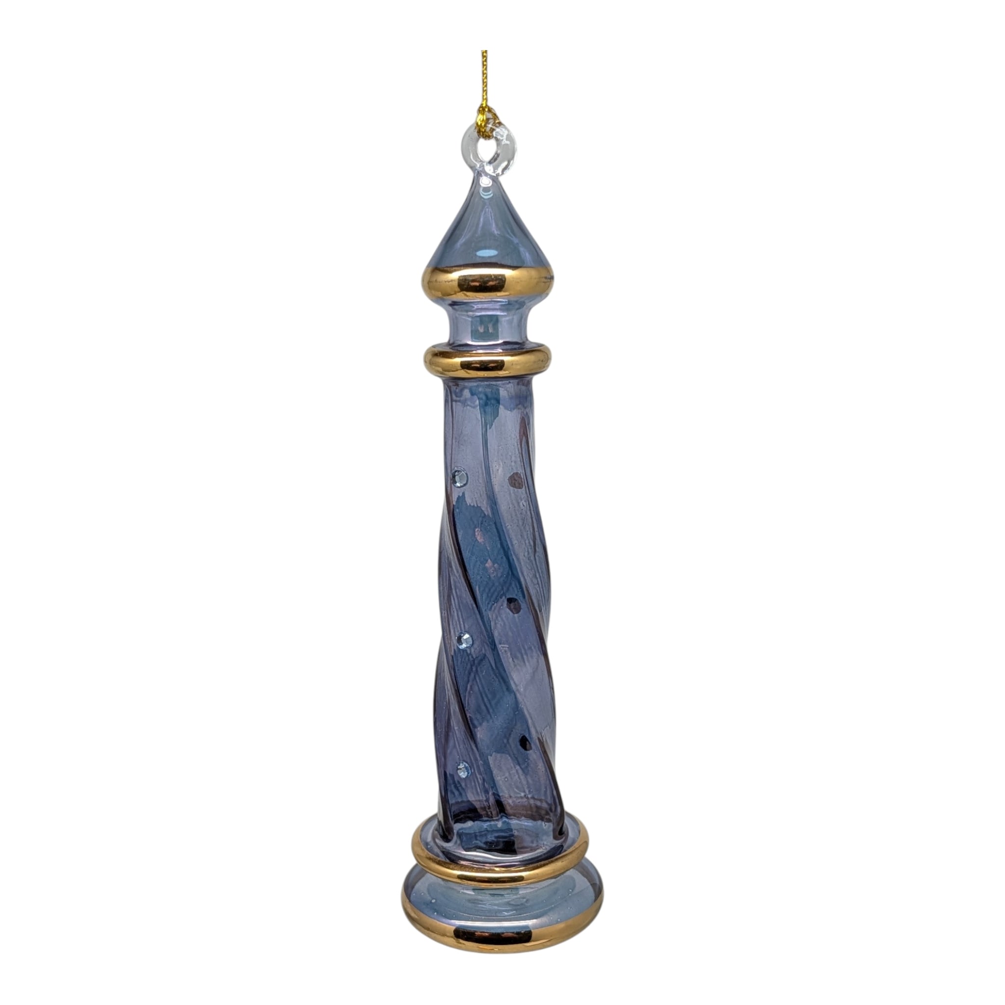 Sapphire Blue Lighthouse with Gold Bands and Crystal Accents