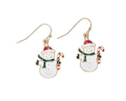 Friendly Enamel Snowmen with Candy Canes Earrings