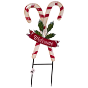 Metal Welcome Candy Cane Garden Stake - 33 Inch