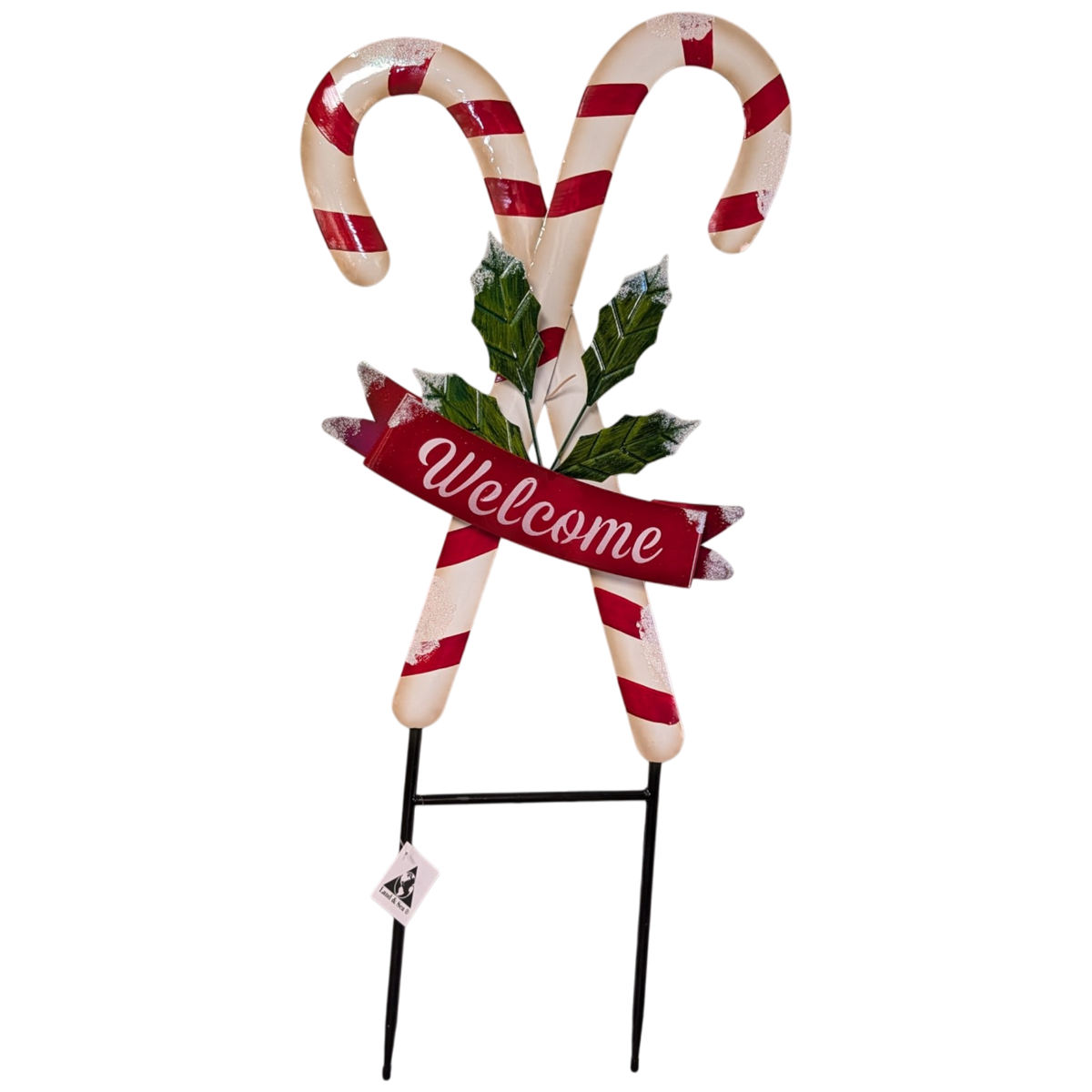 Metal Welcome Candy Cane Garden Stake - 33 Inch