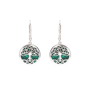 Green Malachite Sterling Silver Tree of Life Drop Earrings