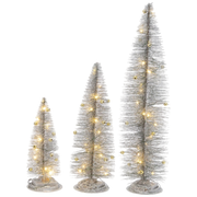 Lighted Holiday Bottle Brush Trees - Silver Set of 3