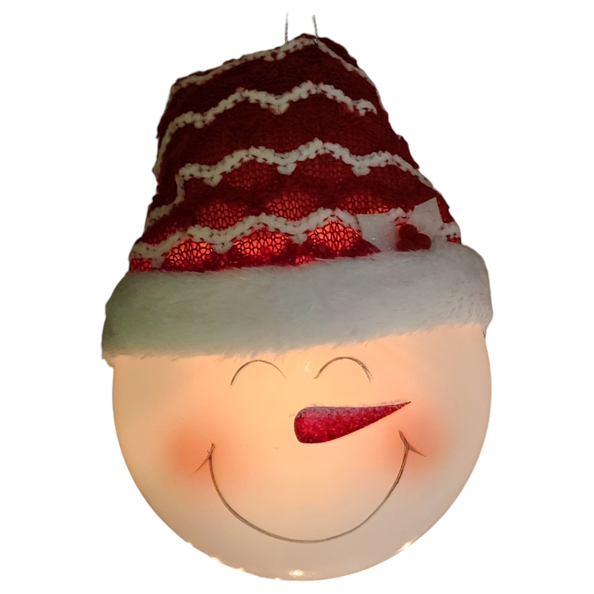 Glass "Lightable" Snowman Ornament - Knit Santa Hat