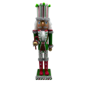 Red White and Green Nutcracker With Striped Hat