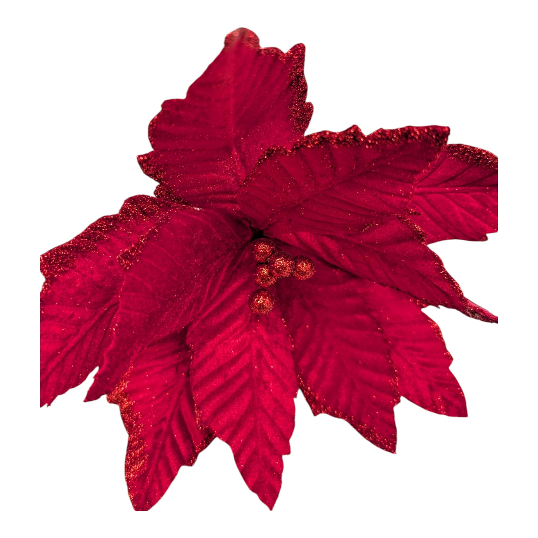 Poinsettia Pick - Red - 12 inch Bloom - 10 Inch Stem